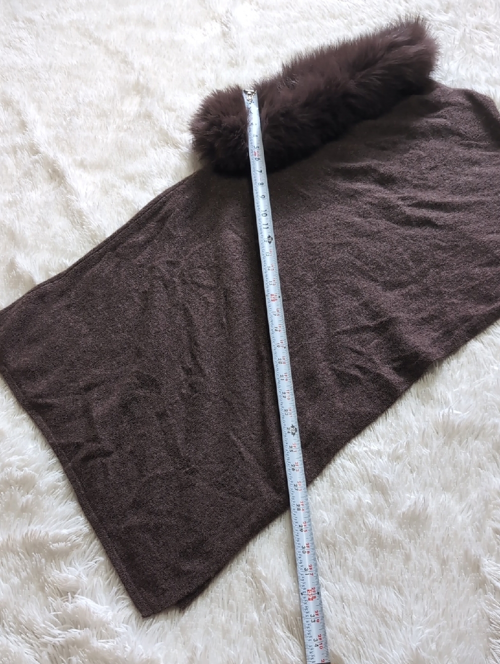 Alashan 100% Cashmere Fox Trim Brown Poncho Topper Lightweight Sweater - Picture 12 of 12